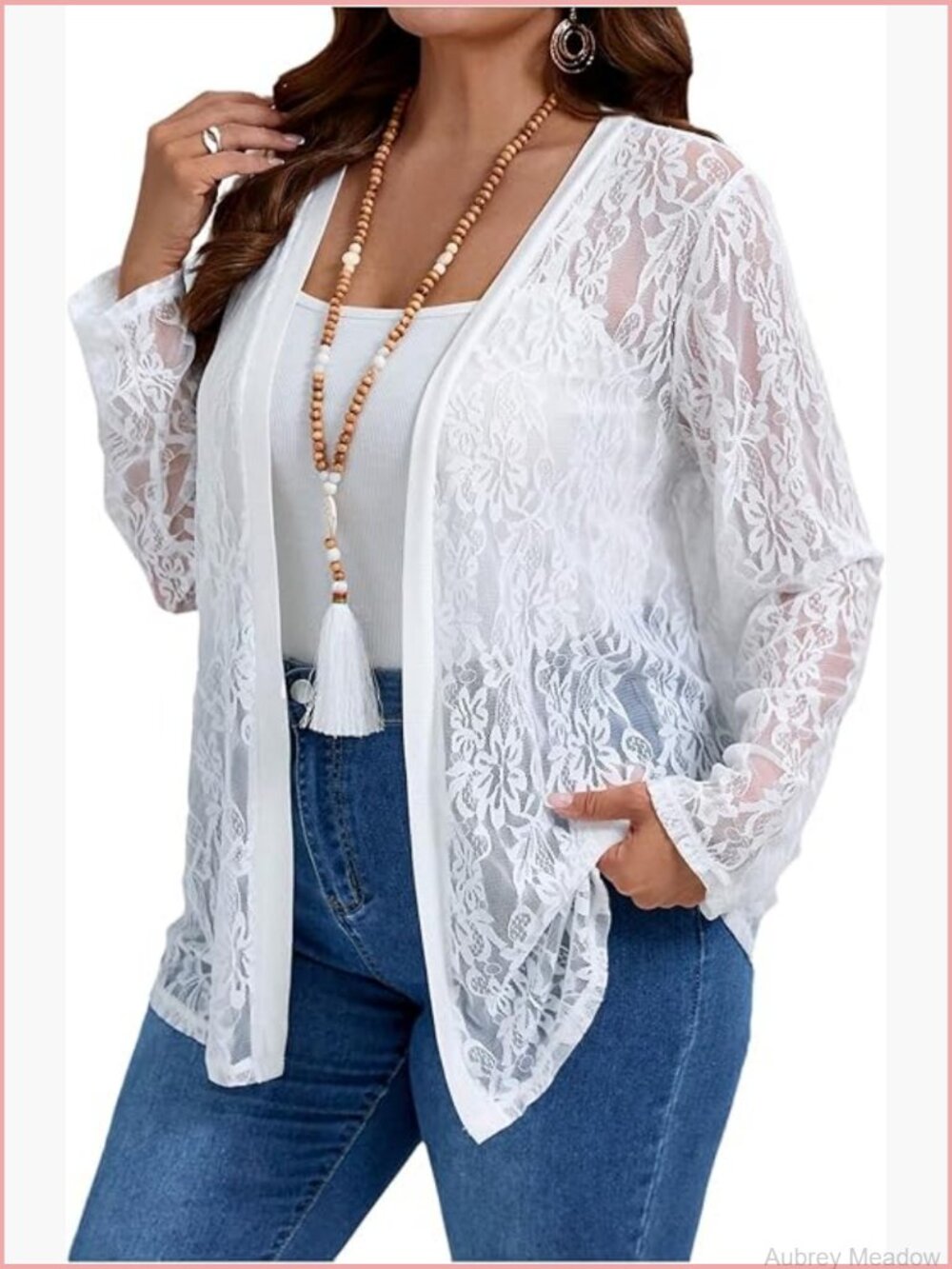 Plus Size Sheer Lace Jacket Long Sleeve Open Front Cardigan Lightweight Mesh